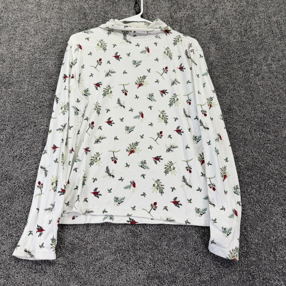 White Stag Shirt Womens XL White Christmas Bird Floral Turtleneck Long Sleeve